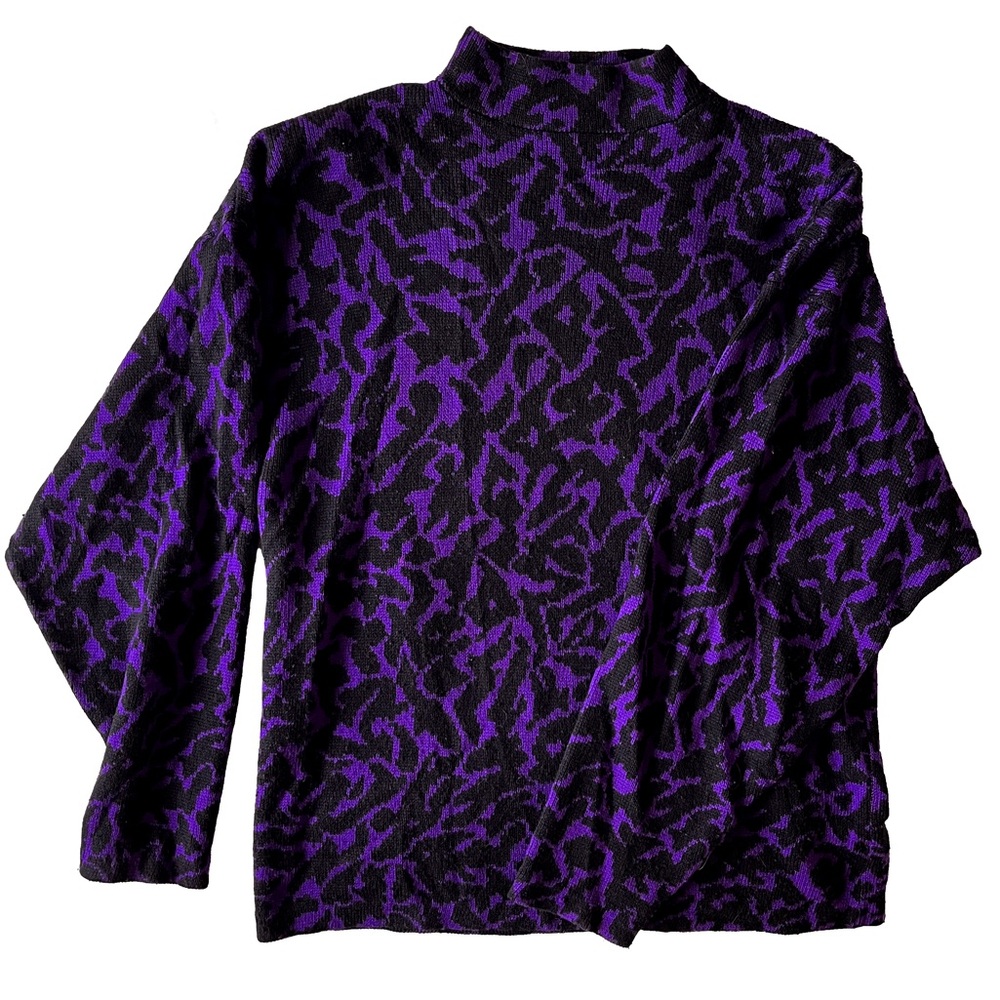 Punky purple leopard sweater - medium - 1980s sweater - alt sweater